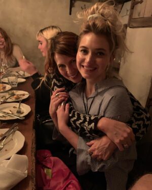 Imogen Poots Instagram - Celebrating @kameronlennoxcostumes on her birthday. 
No sufferer of fools but a lover of ghouls. Floated on films sets with the most watchful eye, a true protector. 
Crafting worlds and characters with her special fuckin sauce. In awe and so proud of you wonderful friend. A warrior 🤡. From bloody fridges, to warbling polka dots, the largest sunhat I ever did see. 
How lucky am I to cluck alongside you down this path, you spunky lil chick’n. Love you 🖤
#devo #devo #devo