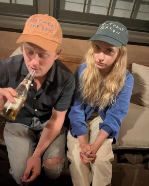 Imogen Poots Instagram - Happy Birthday to @olreid thank you Clare Stone for our caps and for capturing the zevia grape moment, the beverage that simply won’t quit. Told Noah to grab a woman’s purse, all makes sense, congratulations to us, happy new year.