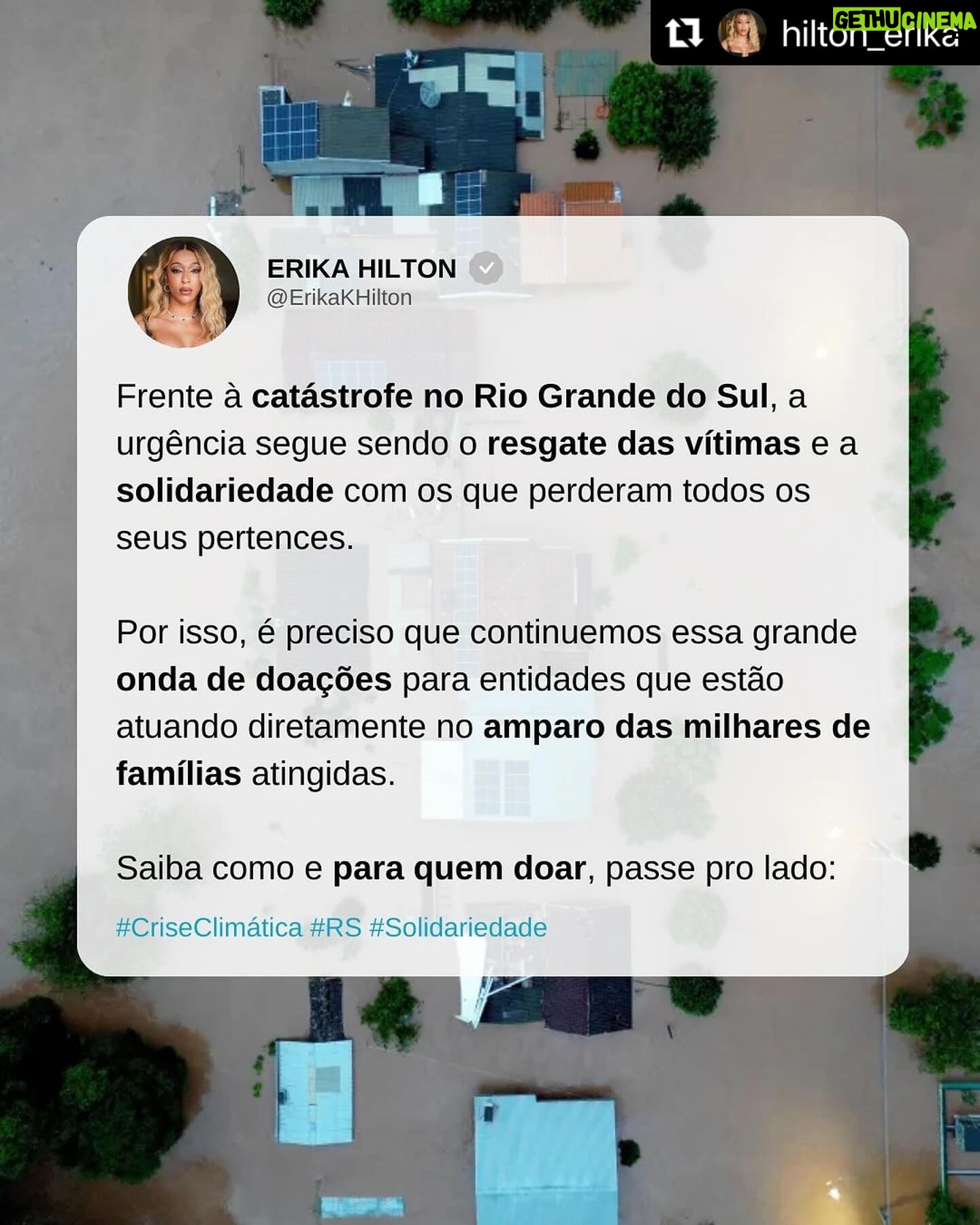 Indira Nascimento Instagram - RIO GRANDE DO SUL PRECISA DE AJUDA Frente à catástrofe no Rio Grande do Sul, a urgência segue sendo o resgate das vítimas e a solidariedade com os que perderam todos os seus pertences. Por isso, é preciso que continuemos essa grande onda de doações para entidades que estão atuando diretamente no amparo das milhares de famílias atingidas. Veja nas páginas do @cozinhassolidariasmtst, dos @correiosoficial, da @cufabrasil e do @movimentosemterra mais detalhes de como ajudar.