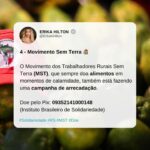 Indira Nascimento Instagram – RIO GRANDE DO SUL PRECISA DE AJUDA

Frente à catástrofe no Rio Grande do Sul, a urgência segue sendo o resgate das vítimas e a solidariedade com os que perderam todos os seus pertences.

Por isso, é preciso que continuemos essa grande onda de doações para entidades que estão atuando diretamente no amparo das milhares de famílias atingidas.

Veja nas páginas do @cozinhassolidariasmtst, dos @correiosoficial, da @cufabrasil e do @movimentosemterra mais detalhes de como ajudar.