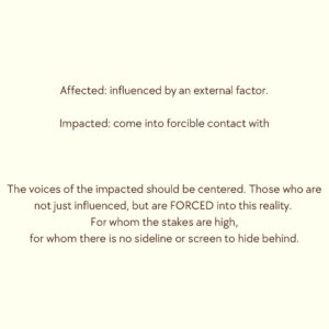 Indy Srinath Instagram - ➡️Swipe 
.
Impact vs. affect vs. the influencer. Seemingly synonymous terms, all meant to describe the results of external factors on the human experience. However, in this moment these terms seem to take on a different gravity.
I’ll never go silent in the long night of oppression, but I will always decenter my voice to amplify the words of victims.