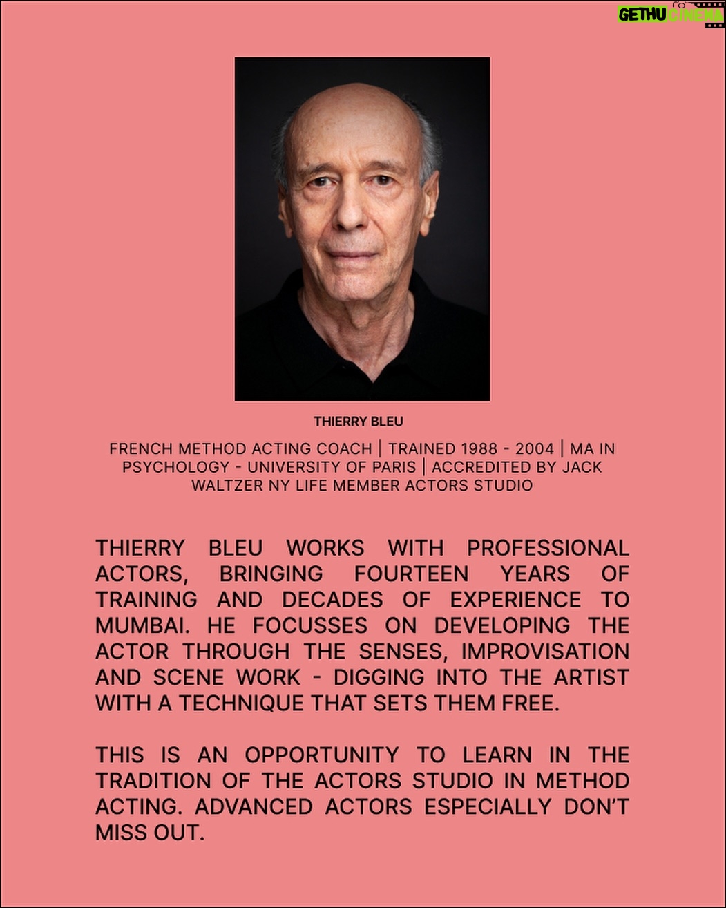 Ira Dubey Instagram - Internationally acclaimed acting coach Thierry Bleu is back in Mumbai in July for two 6 day sessions only! 21st to 26th july & 29th July to 3rd August. Book your slot now ! Contact iradubey@gmail.com for more details. Registration via link in bio