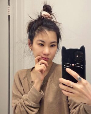 Irene Choi Instagram - What a good hair day for me looks like vs what I usually look like. (Also, been donning pearls lately a la bitch boss Kamala Harris.)