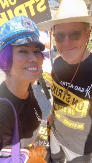 Iris Almario Instagram - Happy Halloween! Koko 🐾 joined me at the picket line today.  #FairContract #sagaftrastrike 

#sagaftrastrong #happyhalloween🎃