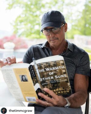 Isabel Wilkerson Instagram - Just knowing that Tim McGraw, with his Louisiana roots and country music stardom, is reading about Ida Mae, Robert and George….. This brings joy to my soul. Thank you for holding my firstborn book in your arms and in your heart. 

Repost from @thetimmcgraw:
Finally reading @isabelwilkerson’s first book, The Warmth of Other Suns.  Such a rich historical piece and inspiring message!! What’s on your summer reading list…. 

#thewarmthofothersuns #timmcgraw #history