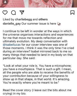Isabel Lucas Instagram - Last night my partner and I snuggled up on the couch, the summer rain pattering on the windows outside, to actually read this beautiful article for @gritty_pretty.

December had us moving house, starting building a house, my film ‘Lunacy’ premiered, I’m coproducing another film, and while hosting my family staying I just didn’t make the time to read it. The end of the year’s always a bit crazy..

Thank you @danielle_gay. Your generous, gracious reflection is very touching. It’s a gift to make someone feel seen and heard. 🐚 

Sharing some snippets here, full article online.

Editor @danielle_gay Art Direction @sarahdalywork Senior Creative Producer @nicolasevitt Photography @danrobertsstudio Digital Operator @seokhoyoon
Lighting Tech @ryan_achilles 
Styling @gemmakeil Hair @badisonv @assemblyagency  Skin & Makeup @nishavanberkelmakeup
#grittypretty #gadigalland 🌊