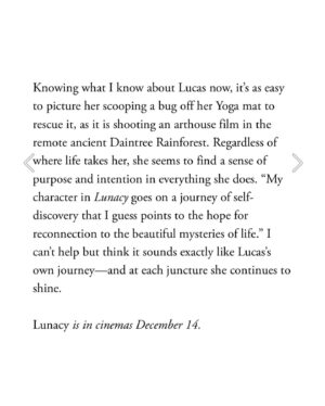 Isabel Lucas Instagram - Last night my partner and I snuggled up on the couch, the summer rain pattering on the windows outside, to actually read this beautiful article for @gritty_pretty.

December had us moving house, starting building a house, my film ‘Lunacy’ premiered, I’m coproducing another film, and while hosting my family staying I just didn’t make the time to read it. The end of the year’s always a bit crazy..

Thank you @danielle_gay. Your generous, gracious reflection is very touching. It’s a gift to make someone feel seen and heard. 🐚 

Sharing some snippets here, full article online.

Editor @danielle_gay Art Direction @sarahdalywork Senior Creative Producer @nicolasevitt Photography @danrobertsstudio Digital Operator @seokhoyoon
Lighting Tech @ryan_achilles 
Styling @gemmakeil Hair @badisonv @assemblyagency  Skin & Makeup @nishavanberkelmakeup
#grittypretty #gadigalland 🌊