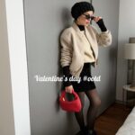 Ivana Surovcová Instagram - Môj včerajší valentínsky #ootd bol v znamení #hlavnepohodlne a nechybala ani cervena farba. Bunda @shopmojamoja Rolak @balenciaga Sukna @lindexofficial Pancucky @calzedonia Topanky @liujo Okuliare @amazon #valentinesdayoutfit #fashion #style #styleinspo