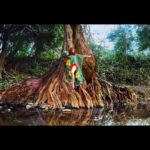 Ivonne Coll Instagram - This is me back in 1971. Photograph by Willo Font. We went to the country site and the River I used to visit as a child. Ff to now,2023, Willo asked "ai" to feature the tree roots of the tree and so that makes me look like I'm floating.It's like "ai" took me out, enhanced the roots and placed me back in...20th&21stcentury #luquillo#puertorico #barriojuanmartin #unachicallamadaivonnecoll#caridura #gownbyMartin