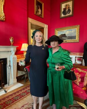J. Smith-Cameron Instagram - We spent St Patricks Day at the White House, and @dupontcirclehotel , and Off the Record Bar all thanks to the dazzling Samantha Barry. Thanks to @catpopestylist for styling tips! Glam by @abigaildecasanova ❤️
My dress thanks to @sachinandbabi 
Our shoes @zyneofficial ☘️❤️🥃