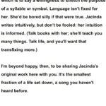 Jacinda Barrett Instagram – A Conversation I had with the extraordinary writer and teacher Beth Kephart about books, editing  and listening deeply. Click on the link in bio to read the full interview as well as some of my writing. #loveddoingthis