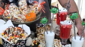 Jackie Sorkin Instagram - Happy Friday Friends! 🤗 Sharing a couple of my favorite Halloween treats created with our friends at Hallmark Channels Home & Family. These yummy creations are festive simple & fun your Spooktacular celebrations @Home this year or you can individually wrap and pre-package them to safely give-away. Just ONE Week left until Halloween! Have so much fun creating gang! 
🎃👻🍁🍫 #HappyHalloween 

To watch the full Halloween segment click link in bio⬆️ 
@homeandfamilytv @hallmarkchannel 

🧟‍♂️🍡Monster-Mallow Pops 
You’ll Need: candy melts in various colors, cake pop sticks or paper straws, edible markers, marshmallows, eyeballs {sprinkles} 

🧛‍♀️🍿 Monster Munch Mix 
You’ll Need: popcorn {kettle, caramel, buttered, cheese} kettle corn, m&m’s, nuts, eyeballs, gummy brains, teeth,chocolate chips, pretzels, melting chocolate
 {to drizzle}

🍹👻 Monster Mocktails 
You’ll Need: Fruit punch or sugar free drink, lime soda, mini marshmallows, gummy eyeballs, teeth, spiders, decorative paper straws