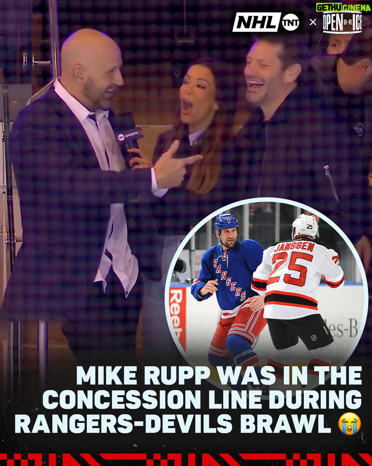 Jackie Redmond Instagram - Out of ANYONE at MSG on Wednesday, Mike Rupp *had* to know to be locked into the action for the opening faceoff 😅