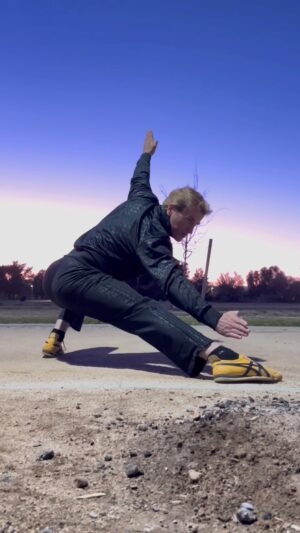 Jade Xu Instagram - The sky called for it so I had to do something fancy on the spot 🌅💪 TIGER SWEEP 🐯🔥

#sunset #kungfu #wushu #720s #tiger #sweepkick #coolmoves #davidtorok #keepmoving #onitsukatiger @onitsukatigerofficial