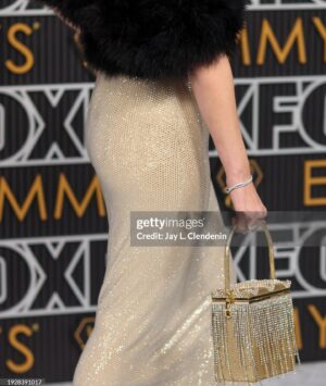 Jamie Lee Instagram - glamasaurus rex over here… 🦖⭐️🦖 especially the last slide taken this morning 

makeup @veronicasinclair 
hair @ianjameshair 
styling @anna_schilling

Purse @larallan 
dress @solangel 
shoes @stuartweitzman 
jewelry @eastwestgemco @shopbabygold @hanan_moser_jewelry @gemmaazzurrojewelry 

Arm candy @samaronoff 
Pancakes @swingersdiner 

#emmys