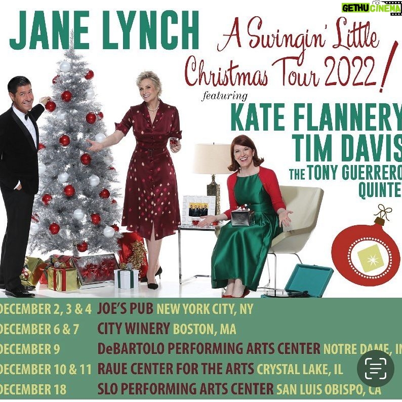 Jane Lynch - 4.4K Likes - It’s time to swing into Xmas, folks! Please join us if we’re coming to a town near you! @therealkateflannery @timdavis_official #tonyguerreroquintet 🥁🎺🎄