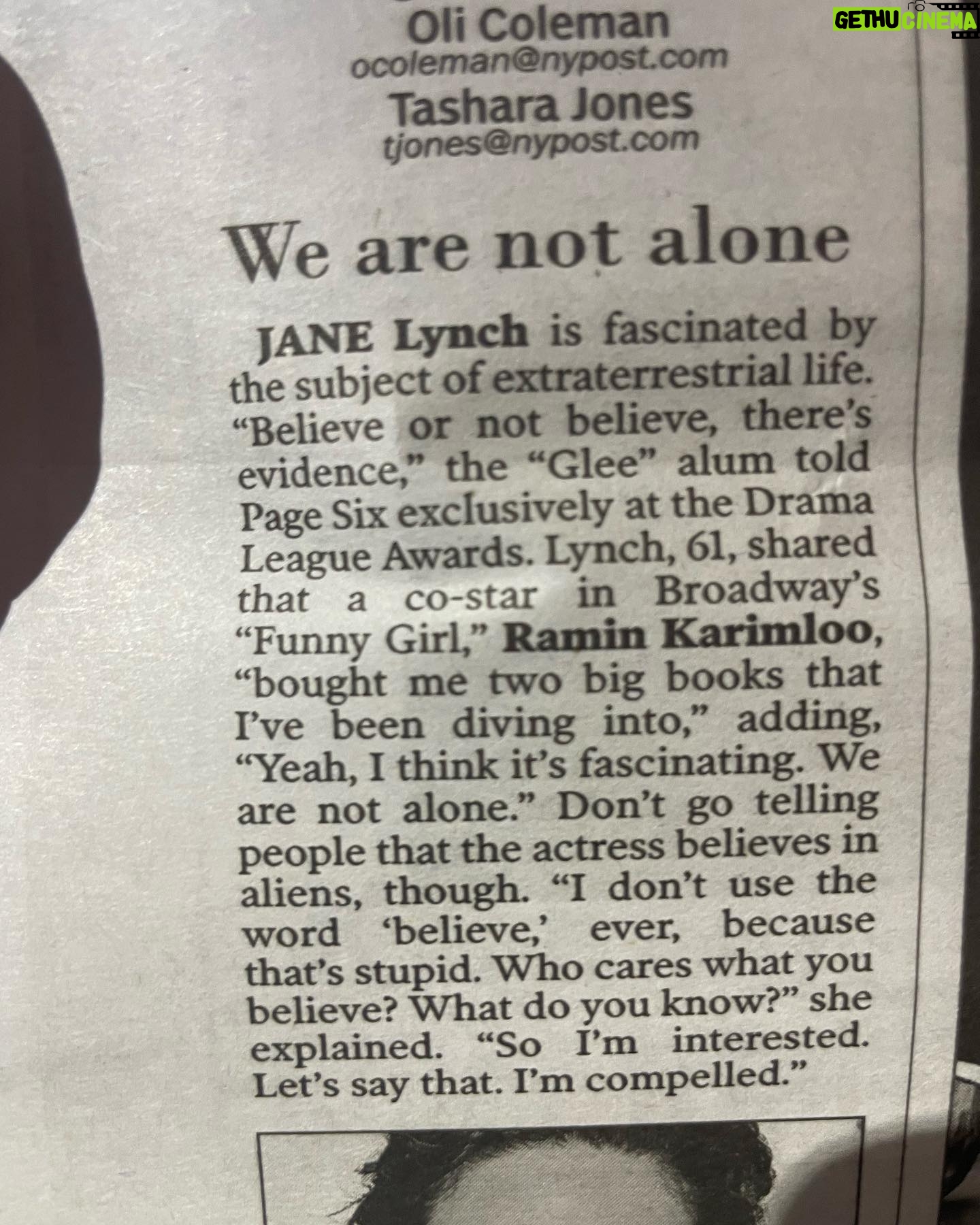 Jane Lynch - 4K Likes - @raminkarimloo and I made Page Six.