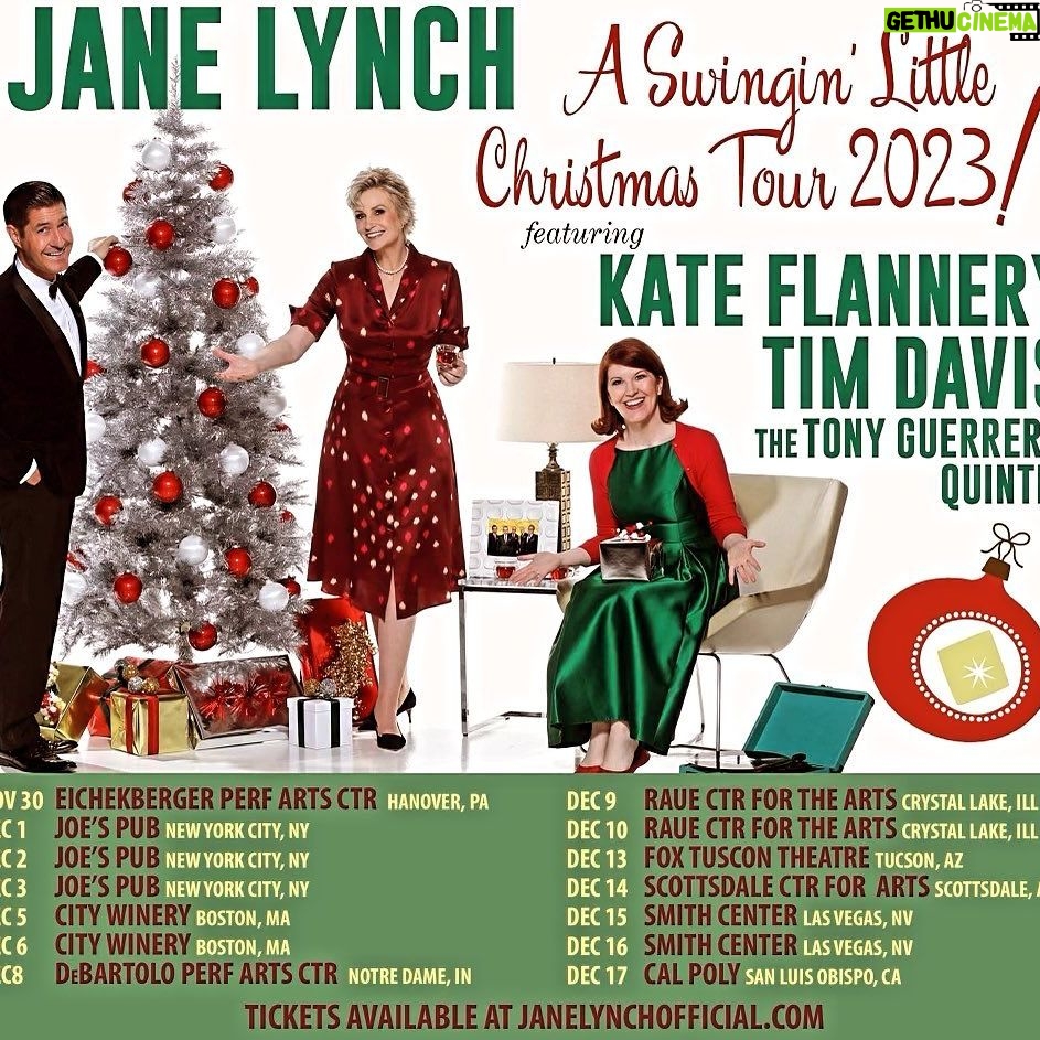 Jane Lynch - 4.7K Likes - We need a little Christmas. Right this very minute. Well, maybe not this very minute but the end of November. Check out our schedule and hope to see you at the theater near you! @tonyguerreroquintet @therealkateflannery @timdavis_official