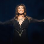 Jane McDonald Instagram - Loved this outfit, which I wore on my Making Memories tour. The dress had a gorgeous gold trim with a sexy black see-through mesh. Created by the talented @kayheeley - can’t wait to see all her designs for my 2024 tour! @angelcouturebykayheeley