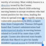 Janice Dean Instagram - From today’s @nytimes “Most widely known is a directive issued by the #andrewcuomo administration ordering nursing homes to accept residents who had tested positive for the virus, leading the virus to spread even more rapidly among a vulnerable population.”