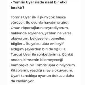 Janset Paçal Instagram - 🎭 #Tomris oyunumuz ile ilgili Cumhuriyet Gazetesi'nde yayınlanan Sebla Didem Korday ile yaptığımız keyifli röportajımızı okuyabilirsiniz. 

📇 Haber: Sebla Didem Korday 
📰 Gazete: Cumhuriyet Gazetesi  @cumhuriyetgzt 

Link: https://www.cumhuriyet.com.tr/cumhuriyet-pazar/janset-pacalin-rolu-icin-kaslarini-kazidigi-tomris-oyunu-yeniden-2171296

TOMRİS: @jansetpacal 
Yazar: @kaanerkam 
Yönetmen: #MehmetUlay
Sanat Yönetmeni: @kemaldogulu
Tomris Ekip: @aysuzzzz @harunozdn 
JPTV Ekip: @egeshaqrock 
DonKişot Organizasyon: @donkisottiyatro (05445178402) @_ahmetdinc 

#tomris #tomrisuyar #gazete #haber #edebiyat #kültür #sanat #Ankara #cermodern #Janset #JansetPaçal #KemalDoğulu #röportaj #interview #actress #theatre #live #performance  #press #news