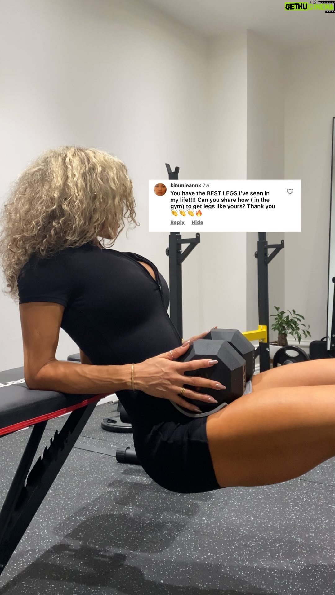 Jazmin Johnson Instagram - Heyyy, I get lots of questions about which exercises I recommend for quads/hamstrings. Here are my top 3 at the moment Details 👇🏼 Use a weight that’s challenging, if you can do 5-7 reps without feeling anything, go up 5lbs Contracting the right muscles and using resistance will make a world of difference … #mindmuscleconnection Use depth when you can, those pretty lines and the separation of muscles throughout the legs come over time and from a good range of motion when you’re moving the weight. So don’t go too heavy because you’ll compromise form, find that sweet spot I ran track for many years, played volleyball etc! I’ve been bodybuilding for 12 years straight no pauses lol … it takes time! 12 reps of everything be sure you do equal reps on each leg when you’re doing single leg movements like the #bulgariansplitsquats I linked this romper in my bio for you it’s from @j.fitness90210 it’s literally like magic As always I hope this helps ❤️‍🔥 #legs #legday #squats #hipthrust
