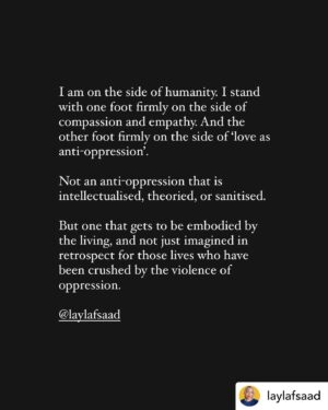 Jazmyn Simon Instagram - Written by the eloquent @laylafsaad who I have admired since first discovering her. 

The first slide tells you everything I condemn. If you choose to misunderstand me, that’s on you.