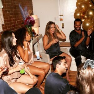 Jeanine Mason Instagram - My besties flew in to the city for a very belated 30th birthday celebration. My heart can not be fuller. These people are the thing I’m proudest of 🤍.

Thank you to my friends at @lunya for your delicious jammies! And my buddy @marqwallsnyc for capturing the reunion.