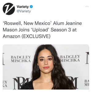 Jeanine Mason Instagram - Off to ponder the digital afterlife. So excited to be playing with this team. I’m smittennnnn. See you soon! @uploadonprime #UploadTV