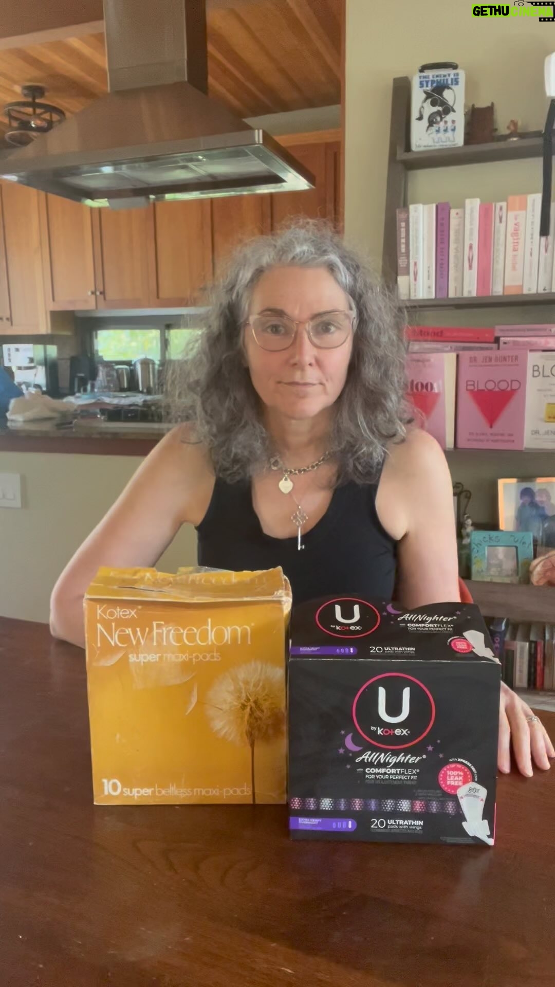 Jen Gunter Instagram - I took a little trip down menstrual memory lane to compare the most absorbent menstrual pad from the late 1970s to technology of today. I had very heavy periods, so I used the most absorbent pad I could find, Kotex New Freedom. I was able to buy a small box on Etsy! I then bought what looked like the most absorbent @kotex_brand of today. Look at the difference in size!! This is not an ad. I used Kotex back in the day, so I wanted to compare brand-to-brand.