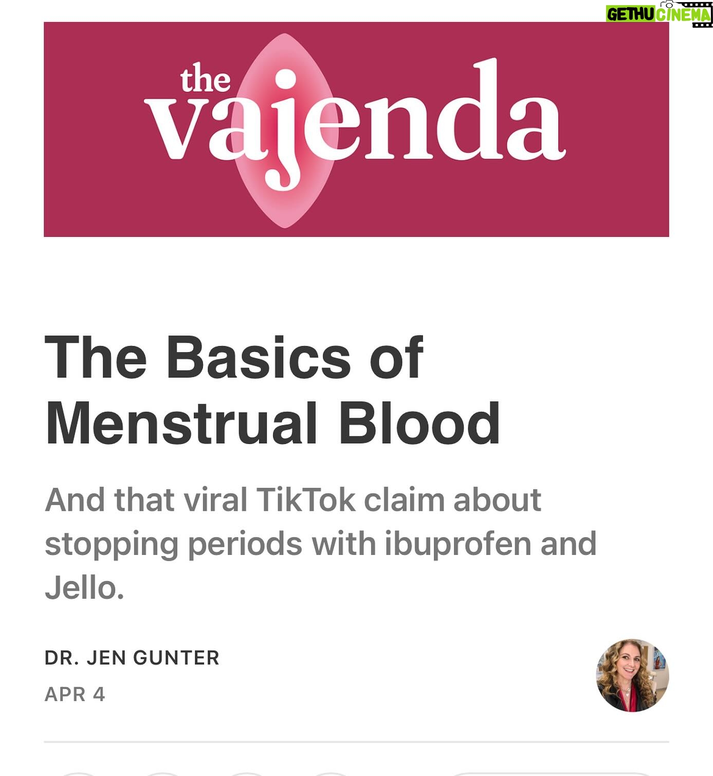 Jen Gunter Instagram - My latest post for The Vajenda is up at TheVajenda.com and it’s a basic primer on menstruation, as in how much is too much and the composition (it’s not just blood). Then I explain how ibuprofen can reduce menstrual bleeding and take on that TikTok menstrual hack that is supposed to stop or delay your period and is about as effective as you would think. If you want to skip or delay a period, there are hormones for that! Hope you read the post, and my book Blood is filled with information like this!