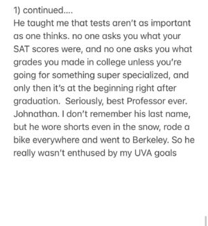Jen Lilley Instagram - It’s time for another round of random facts about me with a random photo. This one’s a bit longer so I had to screen cap my facts (swipe to see them). Posting because I truly hope it inspires & encourages you. 

After writing these, I emailed my Professor. Thinking he wouldn’t remember me but he should still be thanked. He wrote back, correcting my dates, & even included his recommendation letter of me to UVA.

1)I used to have such bad test anxiety that I would almost pass out. Way back when I took the SATs & the top score was still 1600, I would always get over 1500 on my practice test, which were simply old SATs that one would use to prepare. However, when I would get to test day, I would almost pass out because I wanted to go to the University of Virginia since I was about three years old, and I knew that you had to get a minimum of 1400 in order to get into the school. So I would shake so hard my pencil would fall to the ground and then once I picked up my pencil, I would shake so hard my paper would fall to the ground and I would just lose very valuable time. I have no idea if they still time those tests but they were timed when I took them. I think the best I ever got was 1310.  (I had to take it multiple times due to overwhelming anxiety). It wasn’t until my first year of College when I attended James Madison University, that a professor of geography pulled me out of class one day and said I don’t understand how you’re not getting a perfect score on every test. You know every single answer in class to the point that I don’t call on you because we need to give somebody else a chance. But when you get to the test, it’s like you think I’m tricking you and you miss answers that I know you answered correctly during lecture. Anyway, long story short, he talk to me about my fear and asked me why I put so much pressure on myself, and I told him it was because UVA said if I got perfect grades, they would let me in as a transfer student. I did end up transferring to the University of Virginia, and I suppose that was fate because I never would have found acting if I hadn’t gone on to UVA, but I will never forget that professor because he changed my entire life.