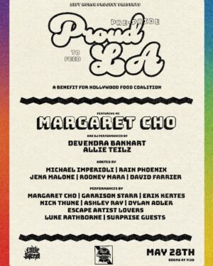 Jena Malone Instagram - TUESDAY, 5/28: “Pre-Pride Proud to Feed LA” a benefit for @hollywoodfoodco presented by @gifthorsepro at @littlesecret_la !

Hosted by:
@realmichaelimperioli
@rainjphoenix 
@jenamalone 
Rooney Mara
@DavidFarrier (just added!)

With live performances by @margaret_cho (emcee & musical performance), @nickthune @theashleyray 
@dylanadler_ @lukerathborne & @escapeartistlovers 🤍🤍🤍

And DJ sets by @devendrabanhart @fattonyrap @chromesparks & @allieteilz 🧡

Event will also feature a silent auction!

Huge thank you to our event vendors who are graciously donating a portion of their proceeds toward the fundraiser:

@mexicantatdad
@stay.zeroproof 
@eatatJewel
@Goodshirts
@cosmic_jelly 
@suaysewshop 
@hvy_wthr
@goose_summer
@midnightbooksla 

100% of proceeds from tickets & auction benefit Hollywood Food Coalition!

if you’re interested in vending, sponsoring, or donating an item toward the auction, please contact @cuteanon__ or @gifthorsepro. 

💛730 Doors
💛830 Show
💛10-late DJ’s/ dance party

tix in @littlesecret_la bio!

21 . Located in Frogtown/Elysian Valley. Event is primarily outdoors (bring a jacket!) You’ll receive exact address in Fanimal email 48 hrs before event — don’t delete!!

PARKING: Rideshare or public transit recommended, but there is also parking all along 18th & Pasadena.
 
Photogs: Jena Malone by @tina_turnbow, Escape Artist Lovers by @cassandrachurch

flyer by @chris.tucci