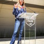 Jennie Finch Instagram - The celebration continued for our new stadium partnership with @DevonEnergy! Jennie Finch was honored as a guest speaker for the event and had a moving words on this partnership and what it means to the sport! (Slide 3 & 6). #USASoftball, OKC Spark, OU Softball, and OSU Softball had representatives at the Devon Employee Event in Downtown OKC at the Devon Tower to sign autographs and throw some batting practice!