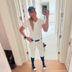 Jennie Finch Instagram - Today, I laughed out loud to myself… still being asked/hired to be in a uni, as a mom of a teen & almost teens- even after all these years. So incredibly humbled & grateful. 😭🙏🏽 I’m wearing Aces socks, Paisley’s belt, & my @mizunofastpitchusa pants still fit. @erinyateskane