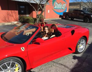 Jennifer Taylor Instagram - Beautiful day filming #SavedByGrace in downtown Bentonville! Thanks for the ride @cameronarnettactor @joe_donaldson_1 @skipstonepictures 
#visitbentonville #ferrari