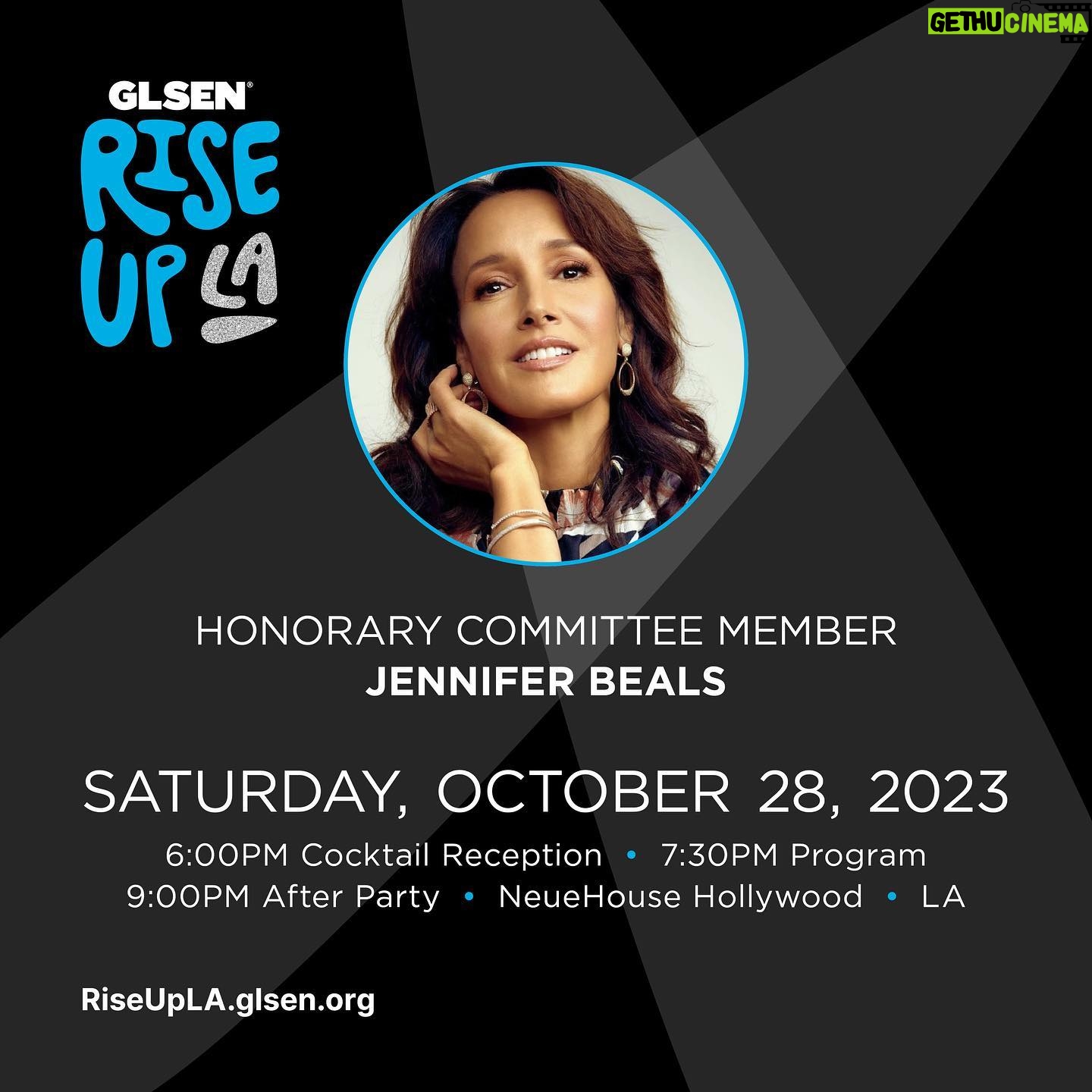 Jennifer Beals Instagram - I’m thrilled to join @GLSEN as an honorary host committee member for Rise Up LA! GLSEN’s work fighting for LGBTQ youth is critical, and I’m proud to support their mission. For ticket and sponsorship information or to make a donation, visit riseupla.glsen.org