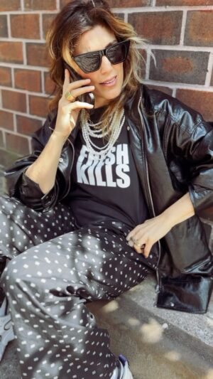 Jennifer Esposito Instagram - My press tour for Fresh Kills continues with Chi Chi Pr and Associates. Where will I end up next? 🫣 

This is indie filmmaking. You do what you gotta! Buy some swag and help me get better PR! (Sorry Aunt Chi) link in bio. 

Fresh Kills comes out June 14!