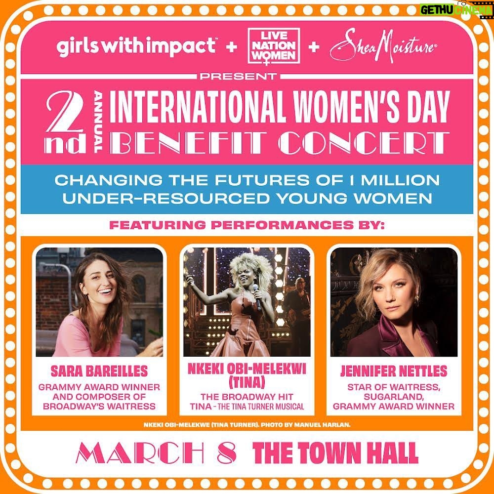Jennifer Nettles Instagram - Mark your calendars for March 8th!! I am incredibly excited to share the stage with my precious friend @sarabareilles, and the beautiful and talented @nkekio for the 2nd Annual International Women's Day Benefit Concert! This event will be a celebration of women and will benefit the next generation of women to come. To buy tickets for this wonderful event, you can head to the link in my bio. See y'all there! 🎉 #GirlsWithImpact #IWD2022 #InternationalWomensDay
