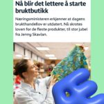 Jenny Skavlan Instagram - (Reklame)♻️ Til høsten åpner Fæbrik butikk i @oslobukta med bla brukte klær og i dag kom det strålende nyheter fra regjeringen: Brukthandelloven skrotes for de fleste varegrupper, deriblant klær, fra 1.juli!!! 🤯 Brukthandelloven gjør det enda mer komplisert å drive bruktbutikk. Man må ha løyve fra politiet, alle varene må fysisk loggføres og ligge på lager i to uker før de kan selges. Høl i huet om man vil stimulere til mer sirkularitet. 💚Vi hadde besøk av næringsministeren @jcvestre i lokalet som skal bli vår butikk og fikk gitt klar beskjed om følgende: ♻️Vi er glade vi slipper Brukthandelloven men etterlyser også miljøavgift på masseproduserte plastklær og at mva på brukte klær og reparasjon må fjernes! Nyproduserte klær blir bare billigere og billigere i takt med at nye Ultra Fast Fashion- aktører som Temu inntar markedet. 💸💸 Bruktklær kan ikke konkurrere med såpass uforsvarlige priser og det at man må legge på 25% på prisen bidrar ikke akkurat til at folk velger brukt fremfor nytt. Noe vi er helt avhengige av! Kom igjen a @trygvevedum og @jcvestre !! 💚♻️Hvis ikke fjerning av mva, HVA DA?! (Utklipp hentet fra NRK.no, lenke til sak i story)