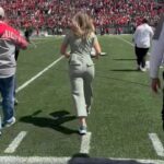 Jenny Taft Instagram - When it’s your first run out for post game interviews for spring football and you can’t find the coach! 🤷‍♀️ Last weekend was so fun. But I’ll be better post game!! Heading to the Big House Saturday for another Spring game on FOX!