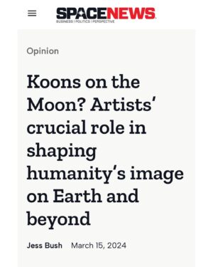 Jess Bush Instagram - I’ve just had an article published in @spacenewsinc *link in bio*

Thanks to @markstephenallen for generously assisting / working with me on  research and development. And to @monicavillamizar for her assistance and development with this and a larger project yet to come ❤️

Cultural stories are very powerful. The one told by the execution of this project is disheartening and concerning to me, in the context of the current state of the world.

Article artwork “Into the Void” by @scottlistfield (slide 3)

READING RECS

1. “Astrotopia - the dangerous religion of the corporate space race” by Mary Jane Rubenstein 

2. “The Overview Effect - Space exploration and human evolution” - by Frank White
