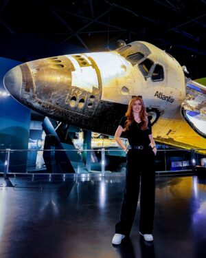 Jessica Gagen Instagram - Ever wondered why the space shuttle was black and white? 👇🏼

On re-entry, the space shuttle entered earth’s atmosphere at about Mach 25 (25 times the speed of sound). The friction of re-entry is what was used to slow the shuttle down for landing, the compromise of which being that it was exposed to extreme heat! 🔥

The black and white tiles protected the shuttle from burning up on re-entry. There’s roughly around 24,300 of them on one shuttle, each about 6 inches long and varying in width from about 1-5inches, depending on where they were attached. They’re lightweight and designed to protect the shuttle in different ways 👇🏼

BLACK TILES: Could withstand up to 1260°C, covering the bottom of the shuttle, the nose cone and lining the windows.

WHITE TILES: Larger and thinner than black tiles and primarily for insulation, could withstand up to 650°C.

The two types of tiles are essentially the same, bar coatings and cut, made of a silica, alumina fibre and borosilicate glass composite 🚀

#stem #nasa #ksc #shuttle #atlantis #aerospace #avgeek #spacegeek #aerospaceengineering #space #science #technology #engineering #maths #missengland #missworld