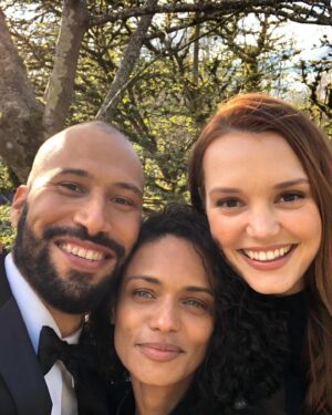 Jessica Sutton Instagram - under the cherry trees. ⠀⠀⠀⠀⠀⠀⠀⠀⠀ ⠀⠀⠀⠀⠀⠀⠀⠀⠀ ⠀⠀⠀⠀⠀⠀⠀⠀⠀ ⠀⠀⠀⠀⠀⠀⠀⠀⠀ behind the scenes love from our second to last episode and nearing the closing of a beautiful and epic chapter on @motherlandtv p.s couldn’t go to the wedding and not kiss my wife @lynerenee #Talder