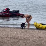 Jessica Eye Instagram - Summer vibes on Lake Erie with the Two best road Dogs I could ever ask for 🧡🖤🙂. Athena just turned seven and Diego is five but geewhiz where did the time go? . . #fyp #jessicaevileye #retired #shihtzulovers #cleveland Thanks @missvictorialynne for capturing this fun moment . This is before Diego decided to Sprint and throw sand all over those random people 😂😂😂