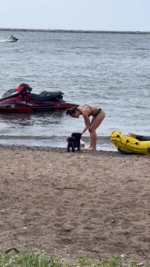 Jessica Eye Instagram - Summer vibes on Lake Erie with the Two best road Dogs I could ever ask for 🧡🖤🙂. Athena just turned seven and Diego is five  but geewhiz where did the time go? 
.
.
#fyp #jessicaevileye #retired #shihtzulovers #cleveland 
Thanks @missvictorialynne  for capturing this fun moment . This is before Diego decided to Sprint and throw sand all over those random people 😂😂😂