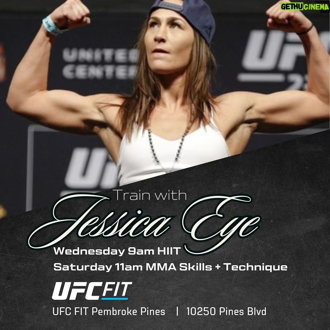 Jessica Eye Instagram - Come Train with me 😈 UFC Flyweight Jessica Eye STARTING JUNE 1 at UFC FIT Pembroke Pines Saturdays 11am: MMA Skills Wednesdays 9am: HIIT . ✏️Registration is required. 🥊Membership upgrades may be necessary to participate in these classes. Talk to a membership counselor for more details. . . Private 1 on 1. Coach available also !! . #jessicaevileye #mma #UFC #UFCFit #florida #pembrokepines #floridafitness #fyp