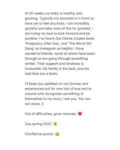 Jessica Fox Instagram - This week has been baby loss awareness week. So it seemed a good (and bad) time to share our story at the end of such an important and heartbreaking campaign and to show our support to all those who have been or are going through a similar journey. Trigger warning: Trying to conceive and conceiving after loss. Please make use of the mute or unfollow button if any of this is too much for you. Out of difficulties, grow miracles. ❤️ Due spring 2023. 🌼 #babylossawarenessweek #ttcjourney #miscarriageawareness #pregnancyannouncement #pregnancyafterloss