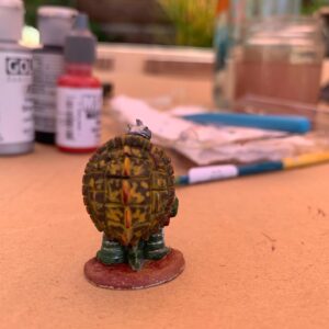Jessica Rothe Instagram - Last night a fully painted GROCK (a warrior tortle who worships Dwayne “The Rock” Johnson- obvi 🐢🗡😂) made his debut in our D&D game. I’m obsessed. Thanks to @eclem for the model, for convincing me to paint him, and to @zach.rothenberg and @laure_mew for my new dice swaggggg ❤️🤓 #dnd #therock #paintingfigurines