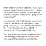 Jessica Sutta Instagram – Thank you to John-Michael Dumais at Children’s Health Defense for this interview. To my fellow injured & bereaved I love you and I won’t back down. And to the ones still asleep this is for you…”When people actually realize the severity of it and how many of us there are, that’s not going to be a good thing for society,” she said. “People are going to go through grief and anger and then feeling really bad that they didn’t do something sooner.”
Full interview in my stories. 💜⚔️🔥🇺🇸